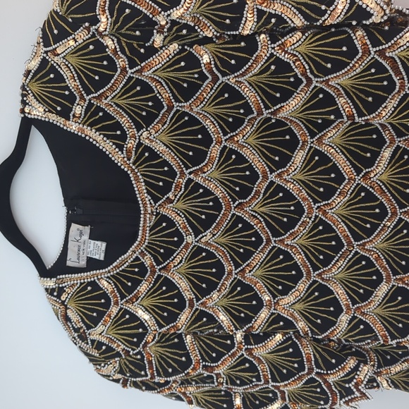 Vintage Laurence Kazar Gold Beading And Sequin Short Sleeve Dressy Top Size 2X - Picture 2 of 8